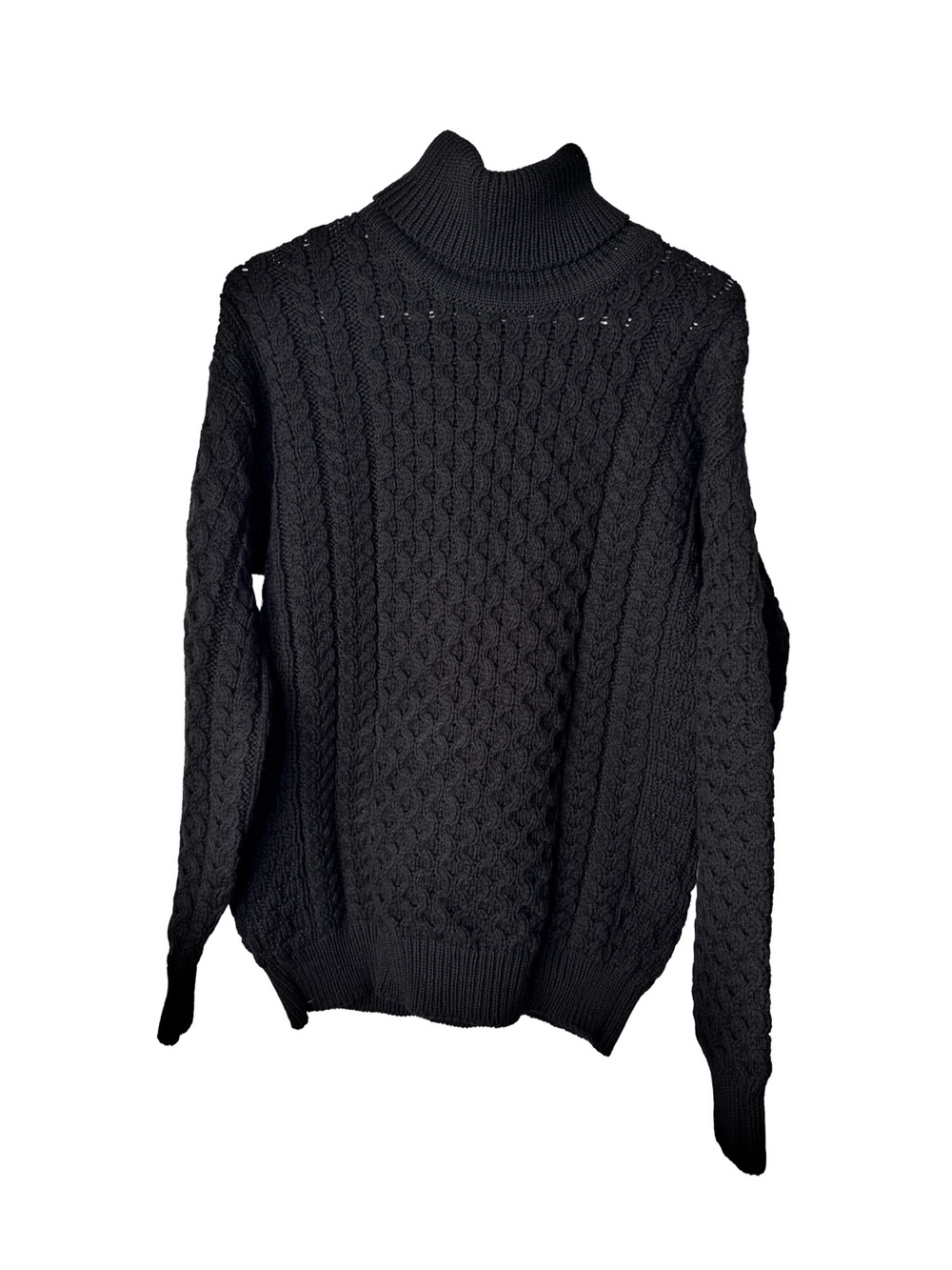 THE IRISH STORE NWT Merino Wool Cable Knit Roll Neck Pullover Sweater Black S